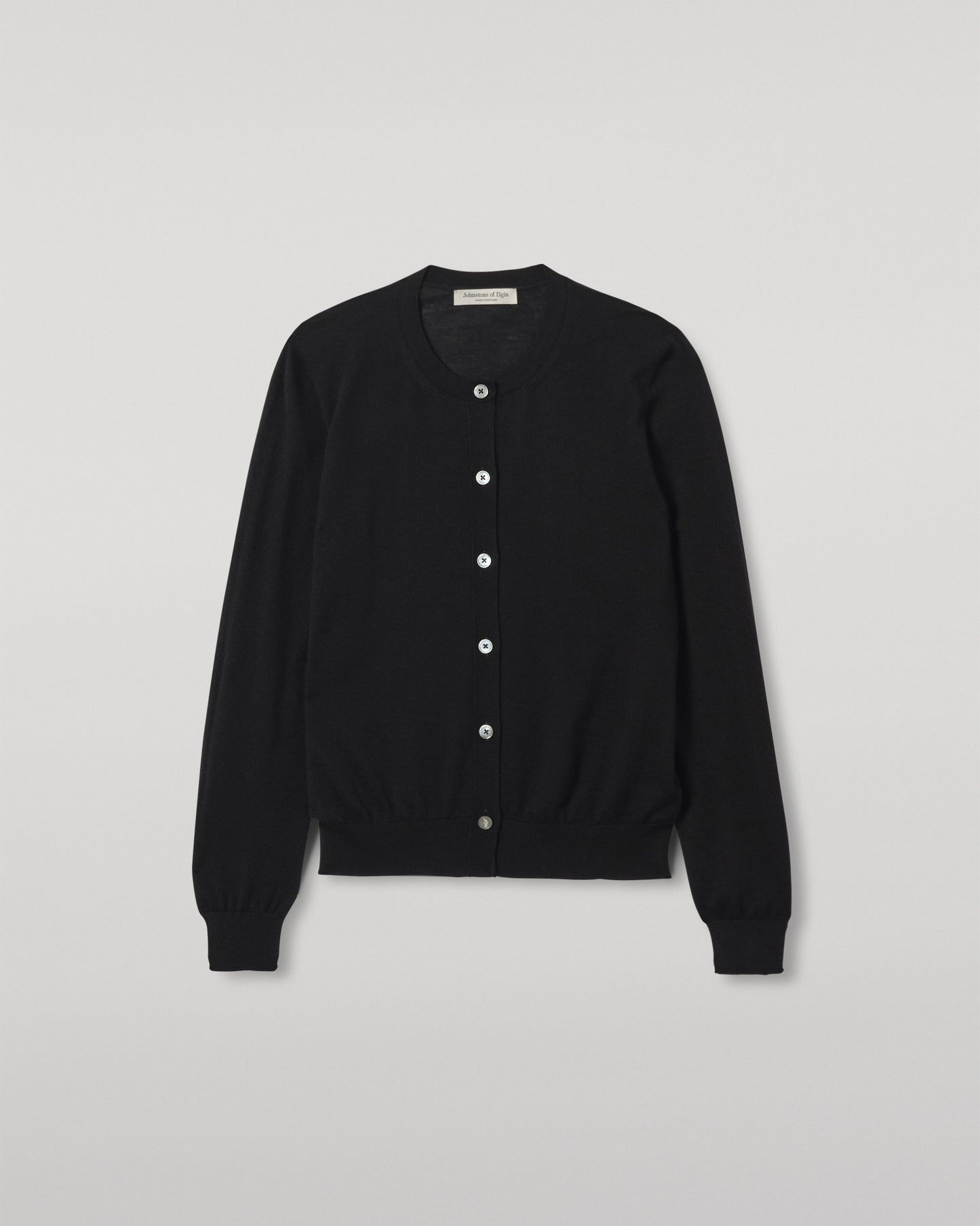 JOHNSTONS OF ELGIN WOMENS HONOR CREW CARDIGAN BLACK 100% SUPERFINE CASHMERE KAI05708SA7146