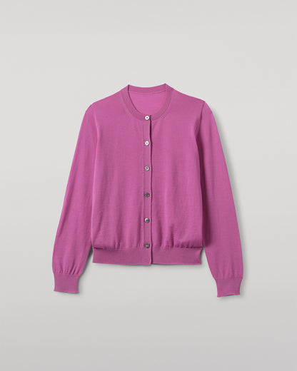 JOHNSTONS OF ELGIN WOMENS HONOR CREW CARDIGAN PINK 100% SUPERFINE CASHMERE KAI05708SE5321