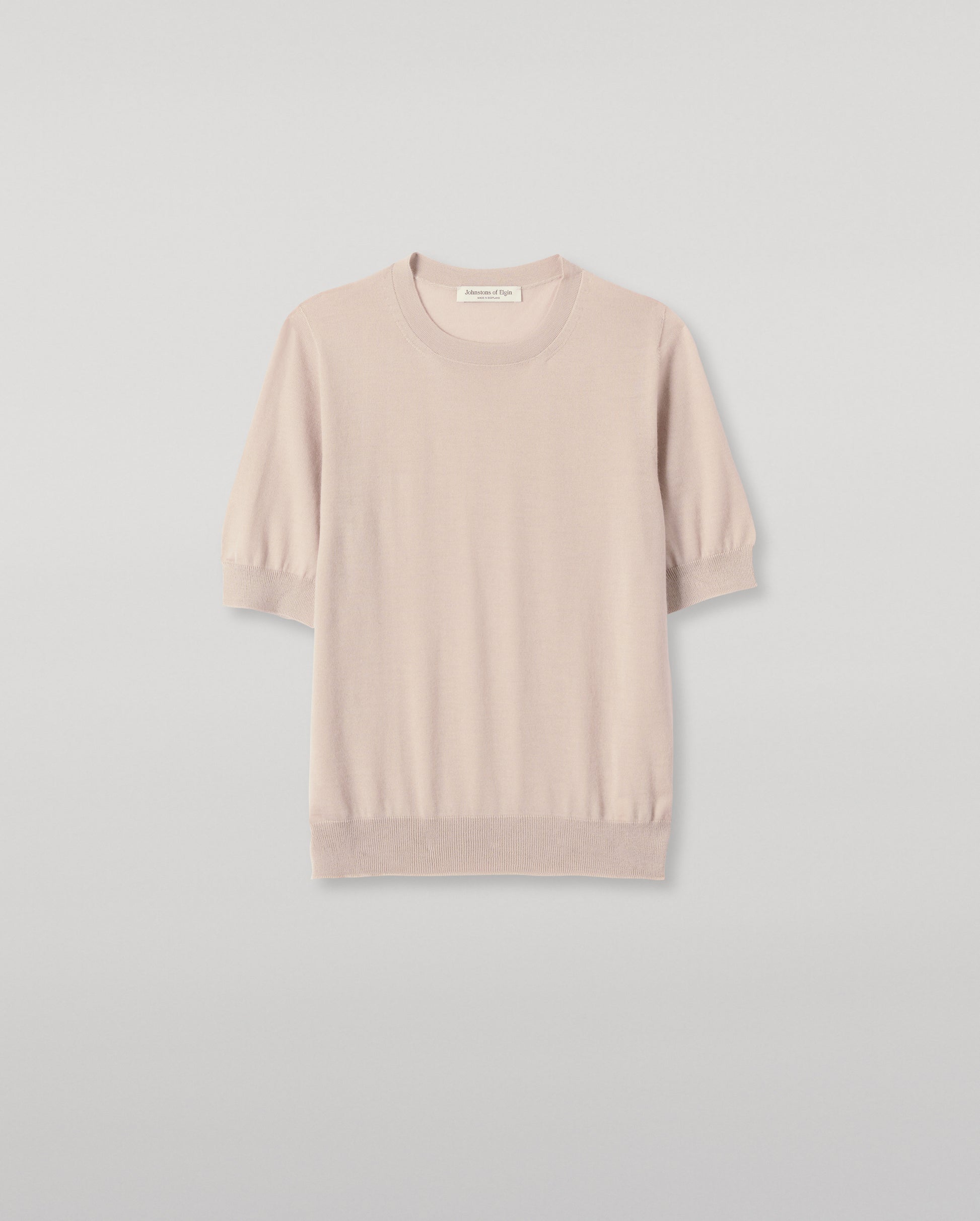 JOHNSTONS OF ELGIN WOMENS HONOR SHORT SLEEVE CREW IVORY 100% SUPERFINE CASHMERE KAI05712SA0664