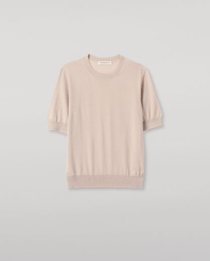 JOHNSTONS OF ELGIN WOMENS HONOR SHORT SLEEVE CREW IVORY 100% SUPERFINE CASHMERE KAI05712SA0664