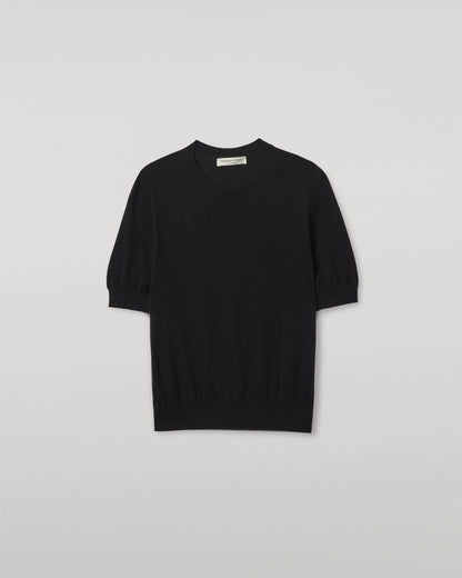 JOHNSTONS OF ELGIN WOMENS HONOR SHORT SLEEVE CREW BLACK 100% SUPERFINE CASHMERE KAI05712SA7146