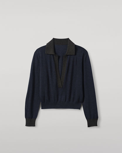 JOHNSTONS OF ELGIN WOMENS DEE SHIRT NAVY & GREY 100% SUPERFINE CASHMERE KAI05713Q25962