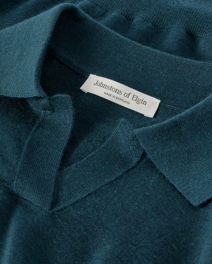 JOHNSTONS OF ELGIN WOMENS COIRA SHORT SLEEVE SHIRT GREEN & BLACK 100% SUPERFINE CASHMERE  KAI05714Q25997
