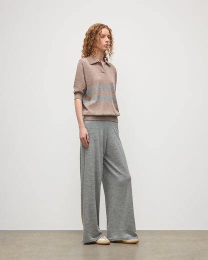 JOHNSTONS OF ELGIN WOMENS COIRA SHORT SLEEVE SHIRT BROWN & GREY 100% SUPERFINE CASHMERE KAI05714Q25956