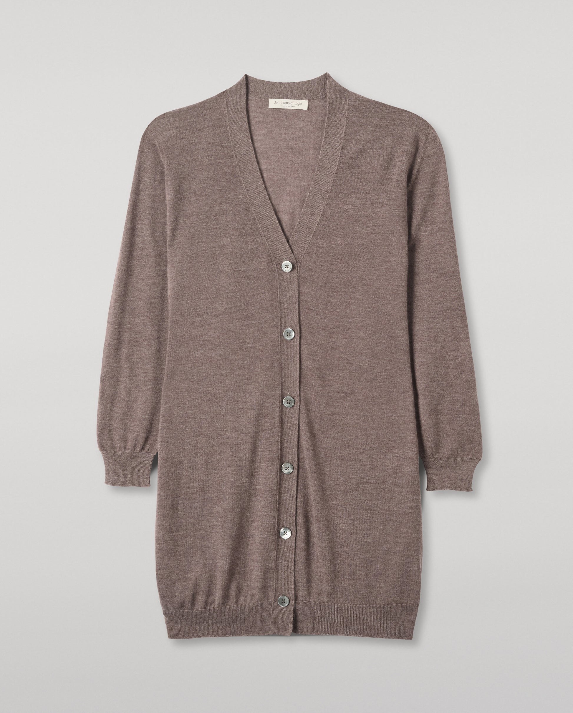 JOHNSTONS OF ELGIN WOMENS ELISE VEE CARDIGAN LIGHT BROWN 100% SUPERFINE CASHMERE KAI05716HB7092