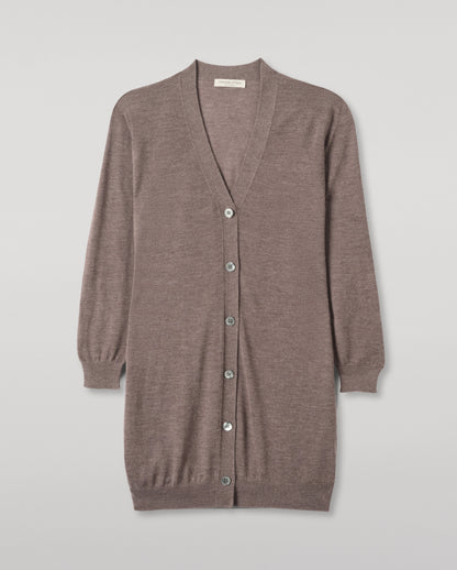 JOHNSTONS OF ELGIN WOMENS ELISE VEE CARDIGAN LIGHT BROWN 100% SUPERFINE CASHMERE KAI05716HB7092