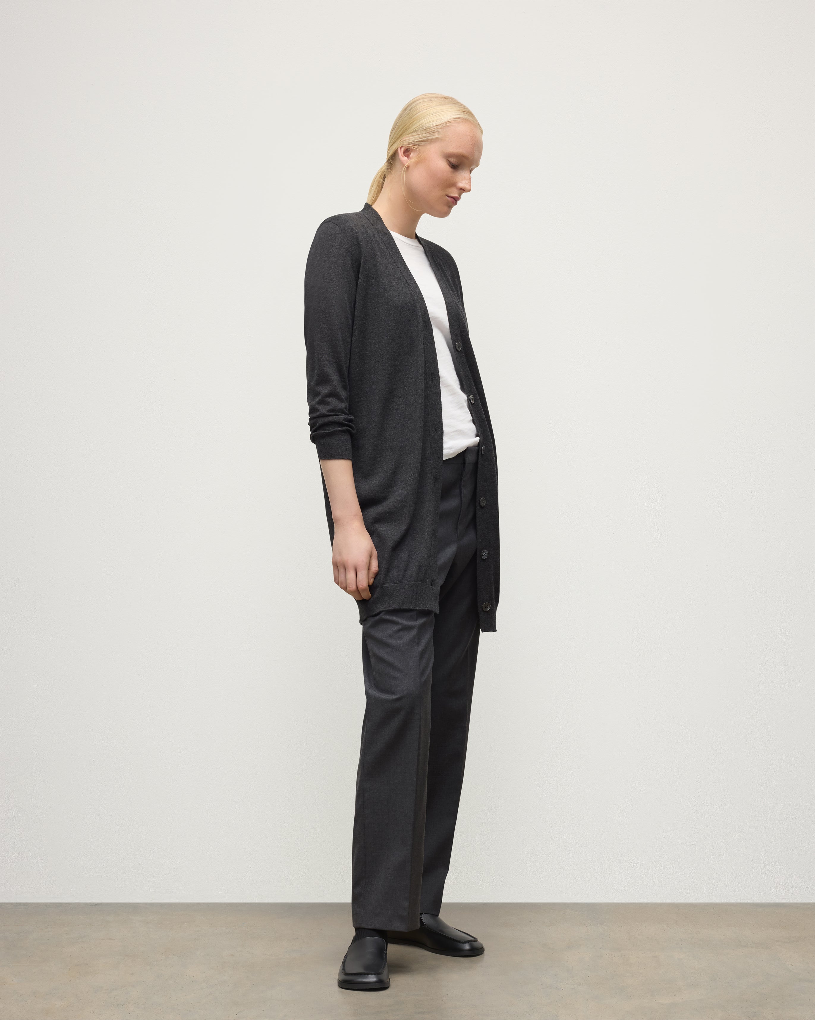 Elise Dark Grey Long Cashmere Cardigan | Luxury Women's Knitwear