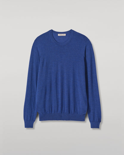 JOHNSTONS OF ELGIN FIN CREW SUPERFINE CASHMERE CREW NECK SWEATER - 3 PLY BLUE 100% CASHMERE KAI05717HD4509