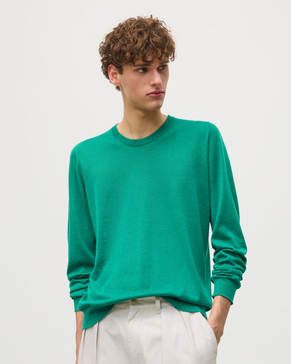 JOHNSTONS OF ELGIN MENS FIN SUPERFINE CREW GREEN 100% SUPERFINE CASHMERE KAI05717SC4714