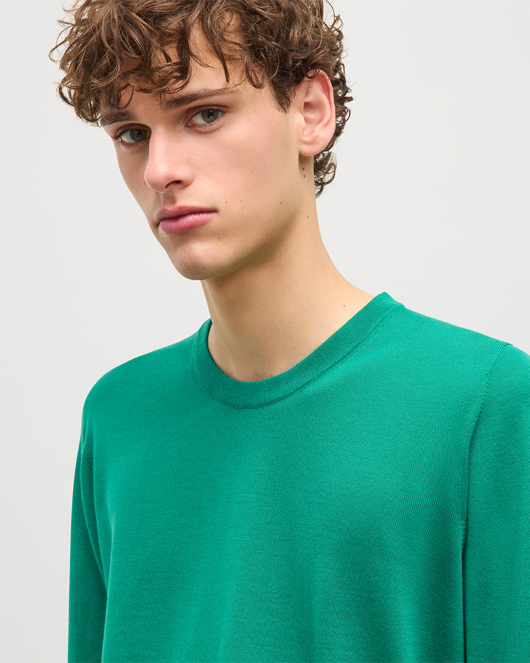 JOHNSTONS OF ELGIN MENS FIN SUPERFINE CREW GREEN 100% SUPERFINE CASHMERE KAI05717SC4714