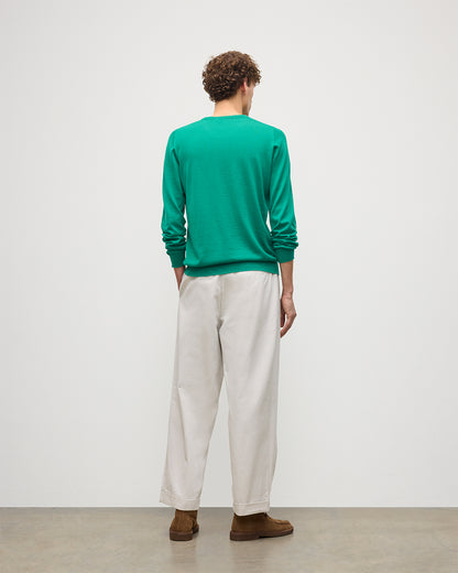 JOHNSTONS OF ELGIN MENS FIN SUPERFINE CREW GREEN 100% SUPERFINE CASHMERE KAI05717SC4714