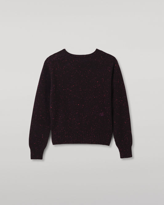 JOHNSTONS OF ELGIN CAIRN CREW SWEATER DONEGAL CASHMERE ROUND NECK SWEATER DARK PURPLE 100% CASHMERE KAI05719HD7360