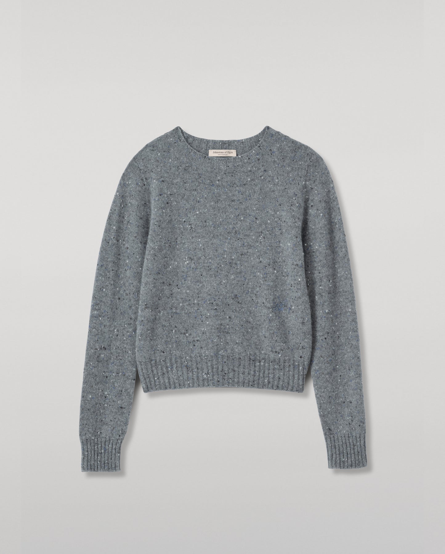 JOHNSTONS OF ELGIN CAIRN CREW SWEATER DONEGAL CASHMERE ROUND NECK SWEATER GREY 100% CASHMERE KAI05719HA4270
