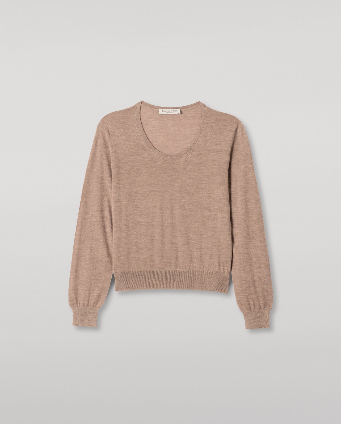 JOHNSTONS OF ELGIN WOMENS ELLA SCOOP SWEATER LIGHT BROWN 100% SUPERFINE CASHMERE KAI05723HB0273