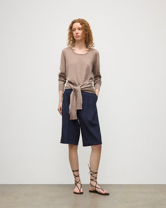 JOHNSTONS OF ELGIN WOMENS ELLA SCOOP SWEATER LIGHT BROWN 100% SUPERFINE CASHMERE KAI05723HB0273