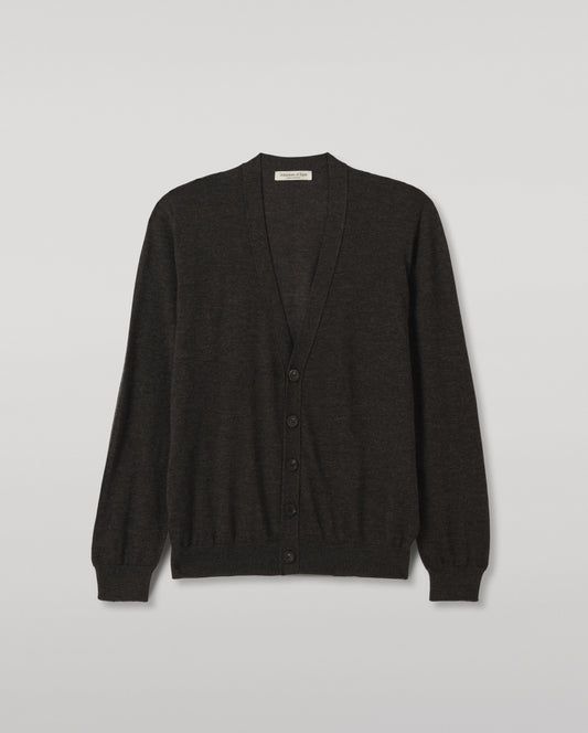 JOHNSTONS OF ELGIN FORSYTH CARDIGAN SUPERFINE CASHMERE VEE NECK CARDIGAN - 3 PLY DARK GREY 100% CASHMERE KAI05740HA7218