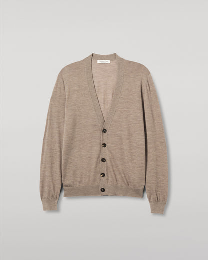 JOHNSTONS OF ELGIN FORSYTH SUPERFINE VEE NECK CARDIGAN LIGHT BROWN KAI05740HB0273