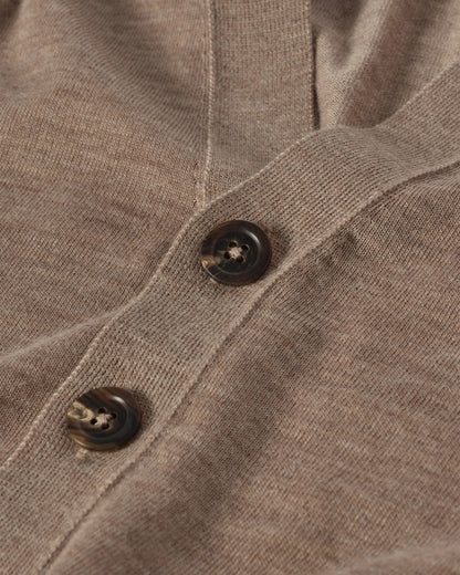 JOHNSTONS OF ELGIN FORSYTH SUPERFINE VEE NECK CARDIGAN LIGHT BROWN KAI05740HB0273