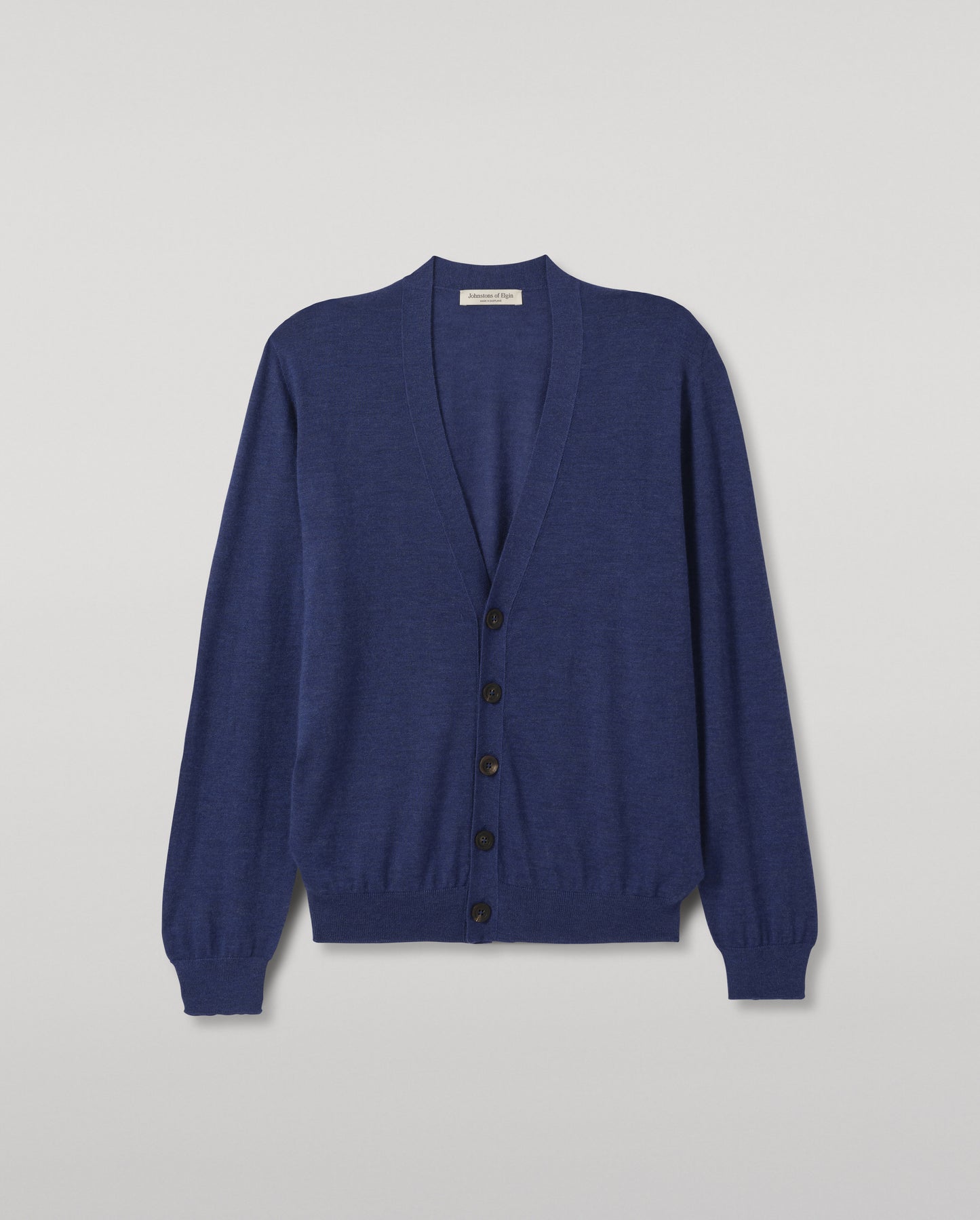 JOHNSTONS OF ELGIN FORSYTH CARDIGAN SUPERFINE CASHMERE VEE NECK CARDIGAN - 3 PLY BLUE 100% CASHMERE WITH HELMINA BLUE SCARF KAI05740HD4509