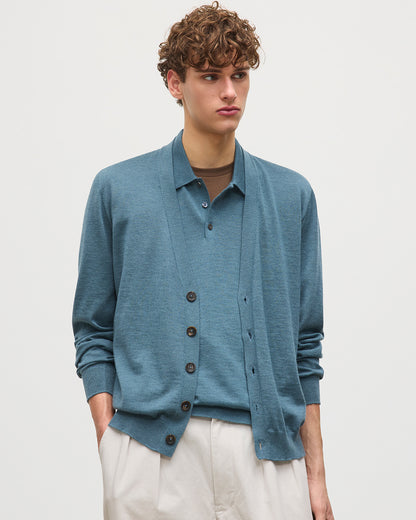 JOHNSTONS OF ELGIN MENS FORSYTH SUPERFINE VEE NECK CARDIGAN GREEN 100% SUPERFINE CASHMERE KAI05740SD5242