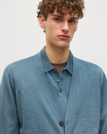 JOHNSTONS OF ELGIN MENS FORSYTH SUPERFINE VEE NECK CARDIGAN GREEN 100% SUPERFINE CASHMERE KAI05740SD5242