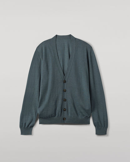 JOHNSTONS OF ELGIN MENS FORSYTH SUPERFINE VEE NECK CARDIGAN GREEN 100% SUPERFINE CASHMERE KAI05740SD5242