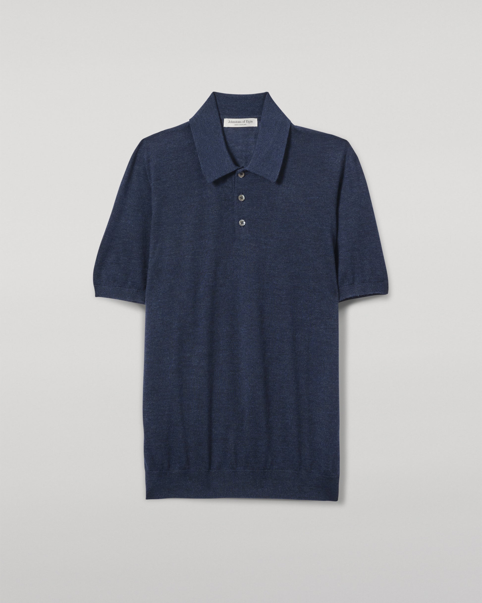 JOHNSTONS OF ELGIN MENS FIN SHORT SLEEVE SUPERFINE POLOSHIRT NAVY 100% SUPERFINE CASHMERE KAI05741HD7350