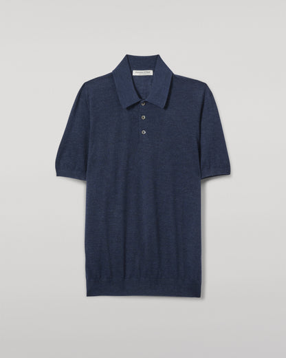 JOHNSTONS OF ELGIN MENS FIN SHORT SLEEVE SUPERFINE POLOSHIRT NAVY 100% SUPERFINE CASHMERE KAI05741HD7350