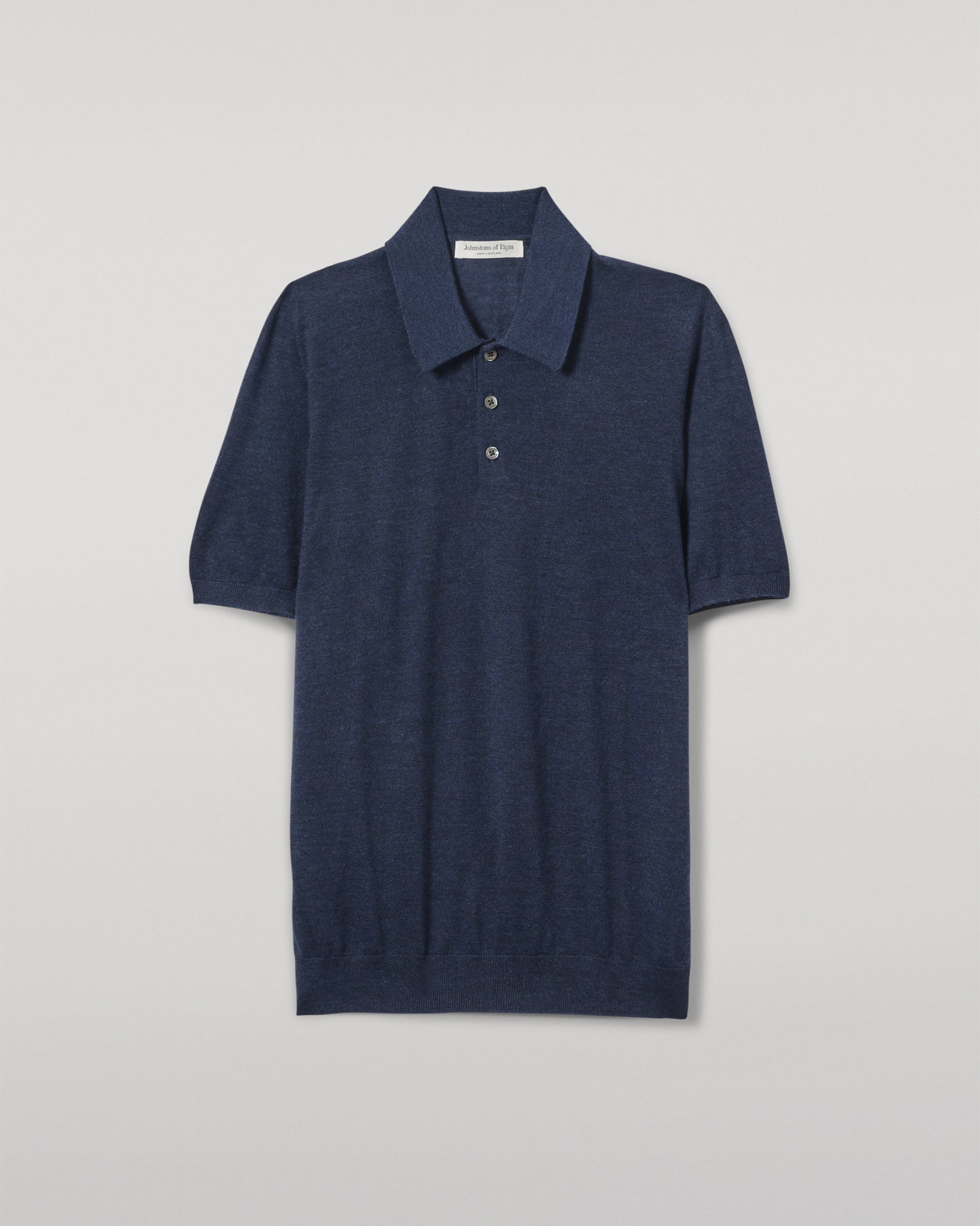 JOHNSTONS OF ELGIN MENS FIN SHORT SLEEVE SUPERFINE POLOSHIRT NAVY 100% SUPERFINE CASHMERE KAI05741HD7350