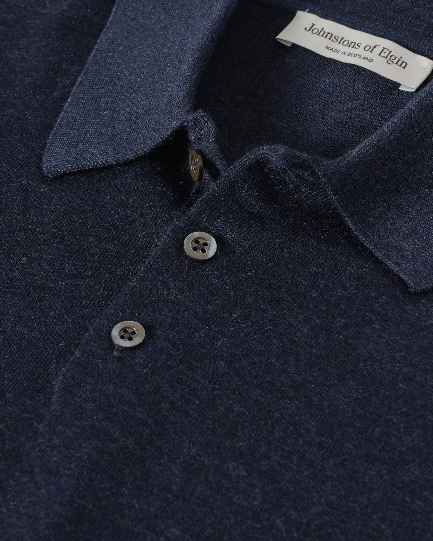 JOHNSTONS OF ELGIN MENS FIN SHORT SLEEVE SUPERFINE POLOSHIRT NAVY 100% SUPERFINE CASHMERE KAI05741HD7350