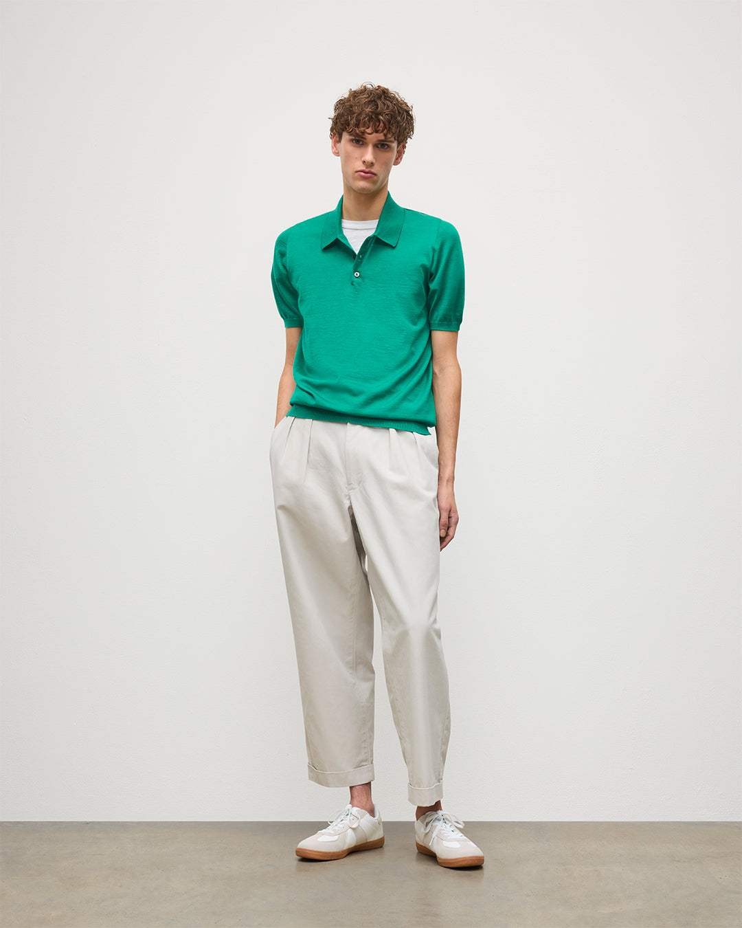 JOHNSTONS OF ELGIN MENS FIN SHORT SLEEVE SUPERFINE POLOSHIRT GREEN 100% SUPERFINE CASHMERE KAI05741SC4714