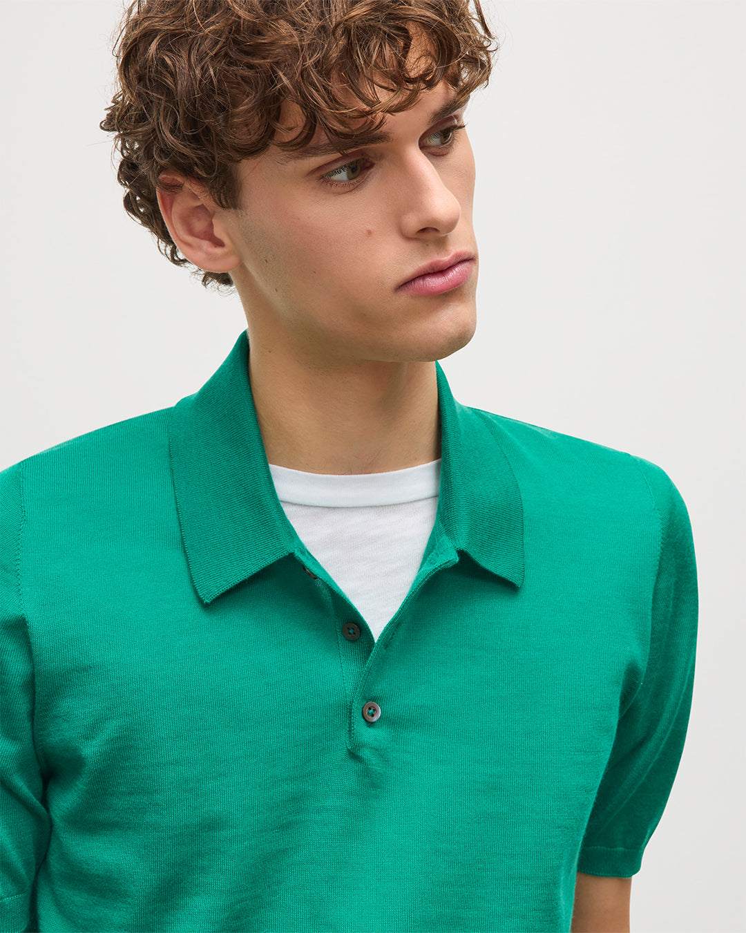 JOHNSTONS OF ELGIN MENS FIN SHORT SLEEVE SUPERFINE POLOSHIRT GREEN 100% SUPERFINE CASHMERE KAI05741SC4714