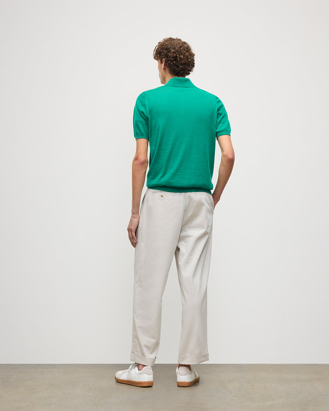 JOHNSTONS OF ELGIN MENS FIN SHORT SLEEVE SUPERFINE POLOSHIRT GREEN 100% SUPERFINE CASHMERE KAI05741SC4714