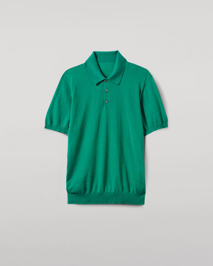 JOHNSTONS OF ELGIN MENS FIN SHORT SLEEVE SUPERFINE POLOSHIRT GREEN 100% SUPERFINE CASHMERE KAI05741SC4714