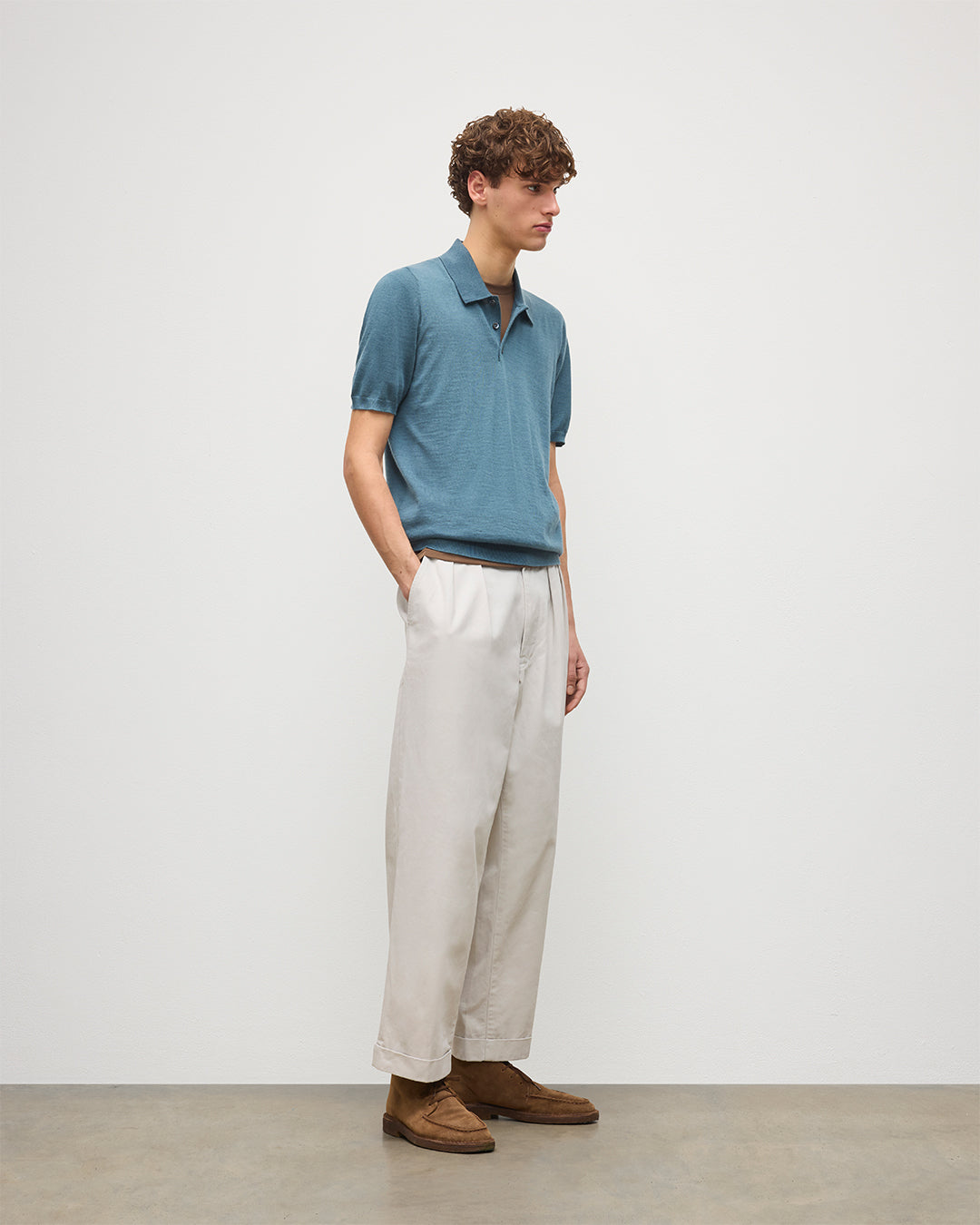 JOHNSTONS OF ELGIN MENS FIN SHORT SLEEVE SUPERFINE POLOSHIRT GREEN 100% SUPERFINE CASHMERE KAI05741SD5242