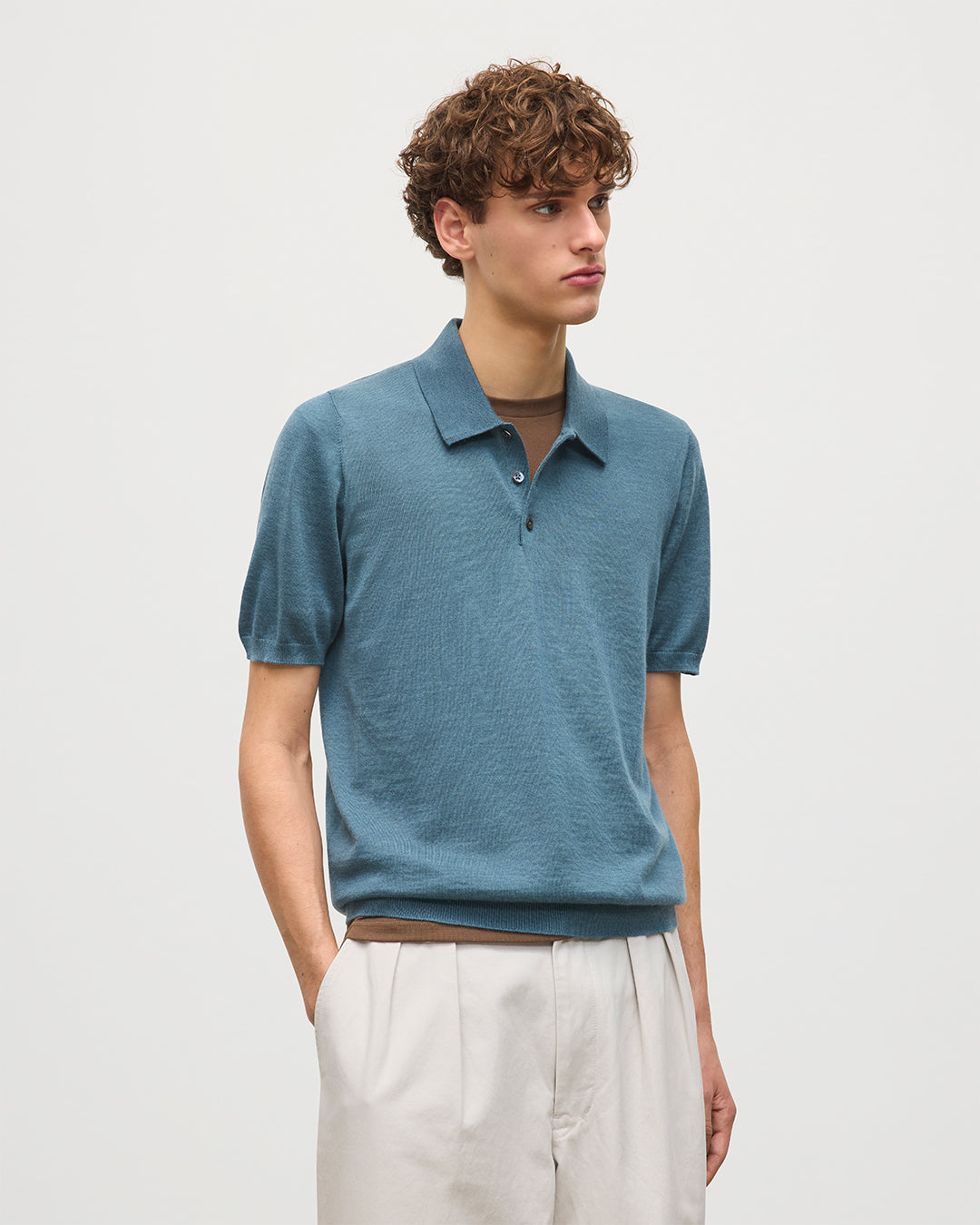 JOHNSTONS OF ELGIN MENS FIN SHORT SLEEVE SUPERFINE POLOSHIRT GREEN 100% SUPERFINE CASHMERE KAI05741SD5242