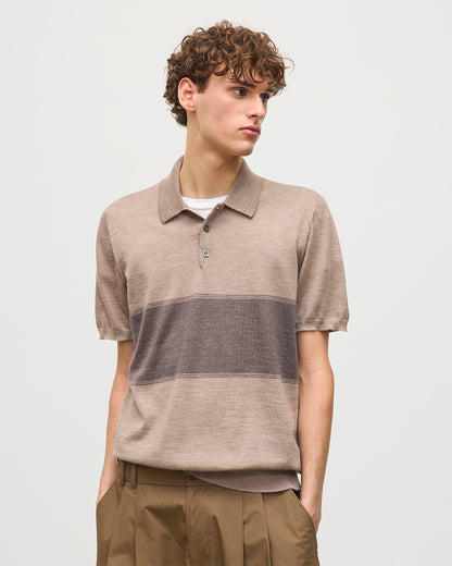 JOHNSTONS OF ELGIN MENS MACK SHORT SLEEVE SUPERFINE POLOSHIRT LIGHT BROWN 100% SUPERFINE CASHMERE KAI05745Q25929