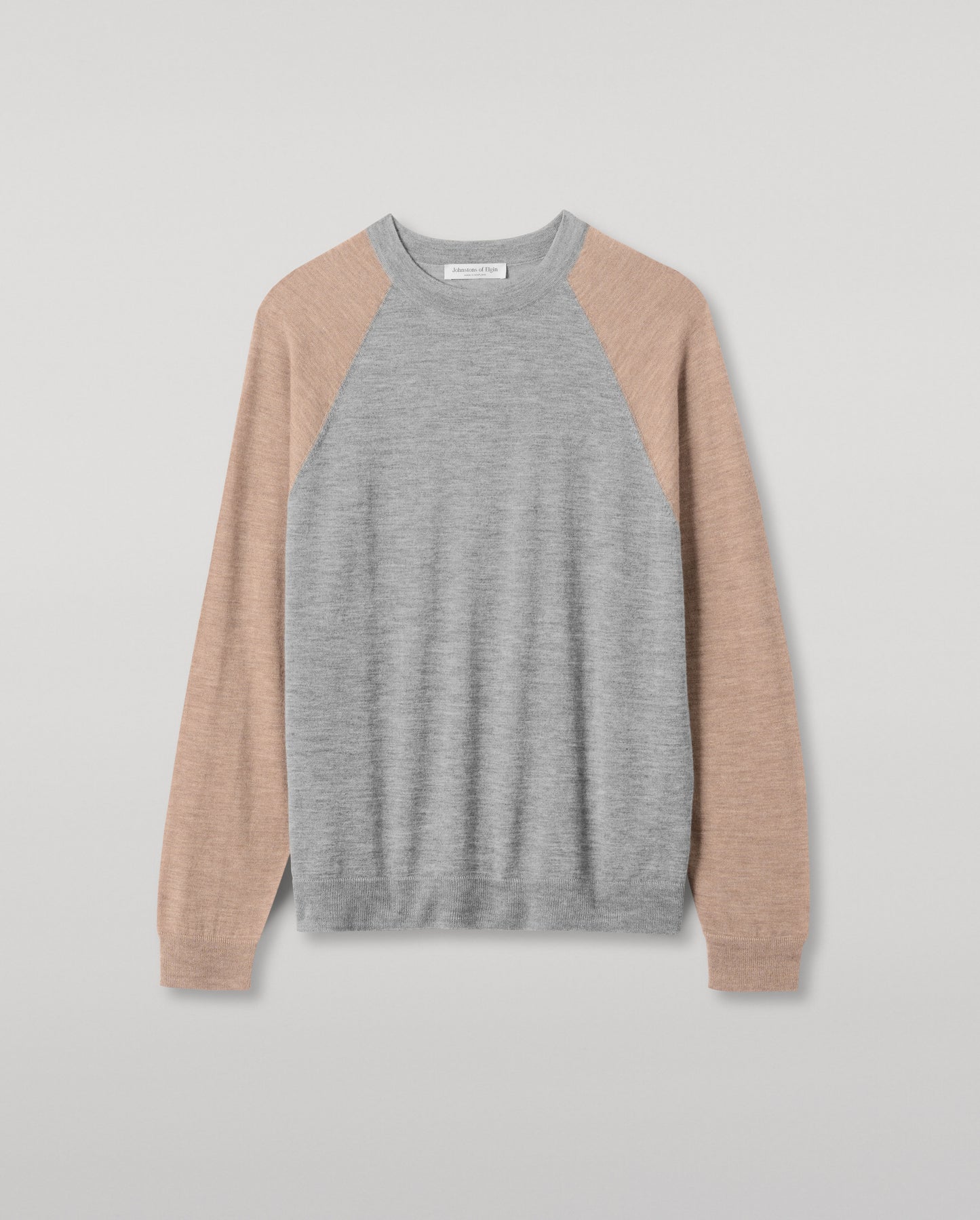 JOHNSTONS OF ELGIN MENS LEITH RINGER SUPERFINE SWEATER GREY & LIGHT BROWN 100% SUPERFINE CASHMERE KAI05746Q25933