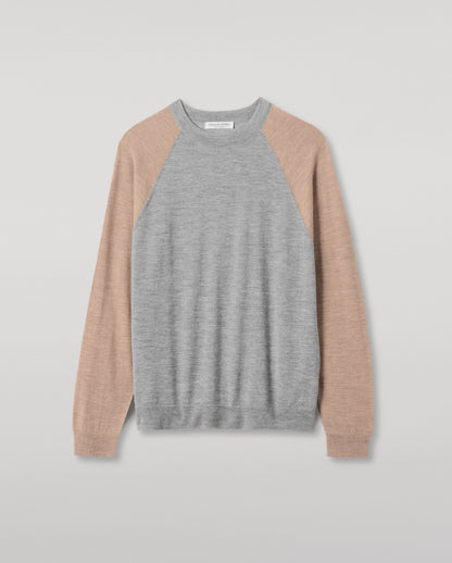 JOHNSTONS OF ELGIN MENS LEITH RINGER SUPERFINE SWEATER GREY & LIGHT BROWN 100% SUPERFINE CASHMERE KAI05746Q25933