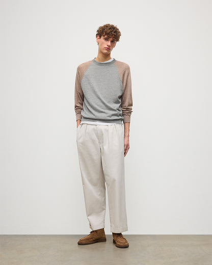 JOHNSTONS OF ELGIN MENS LEITH RINGER SUPERFINE SWEATER GREY & LIGHT BROWN 100% SUPERFINE CASHMERE KAI05746Q25933