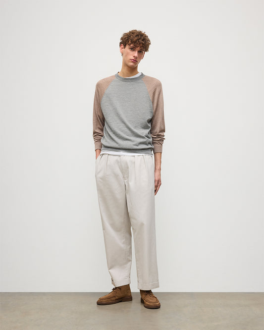 JOHNSTONS OF ELGIN MENS LEITH RINGER SUPERFINE SWEATER GREY & LIGHT BROWN 100% SUPERFINE CASHMERE KAI05746Q25933