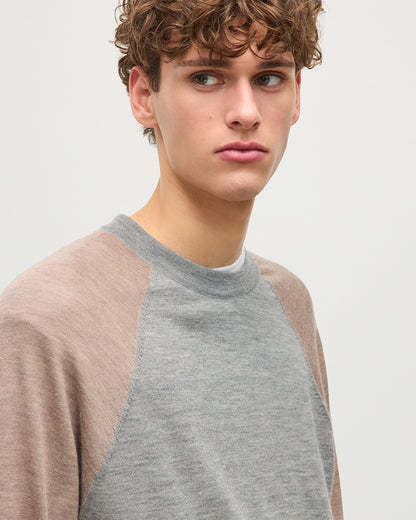 JOHNSTONS OF ELGIN MENS LEITH RINGER SUPERFINE SWEATER GREY & LIGHT BROWN 100% SUPERFINE CASHMERE KAI05746Q25933