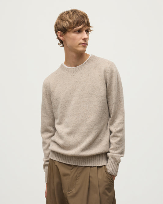 MENS TIREE CREW SWEATER NATURAL 100% DONEGAL CASHMERE BY JOHNSTONS OF ELGIN KAI05755HA0397