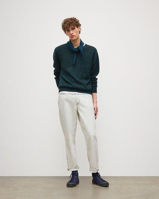 JOHNSTONS OF ELGIN MENS TIREE CREW SWEATER GREEN 100% DONEGAL CASHMERE KAI05755HC7149