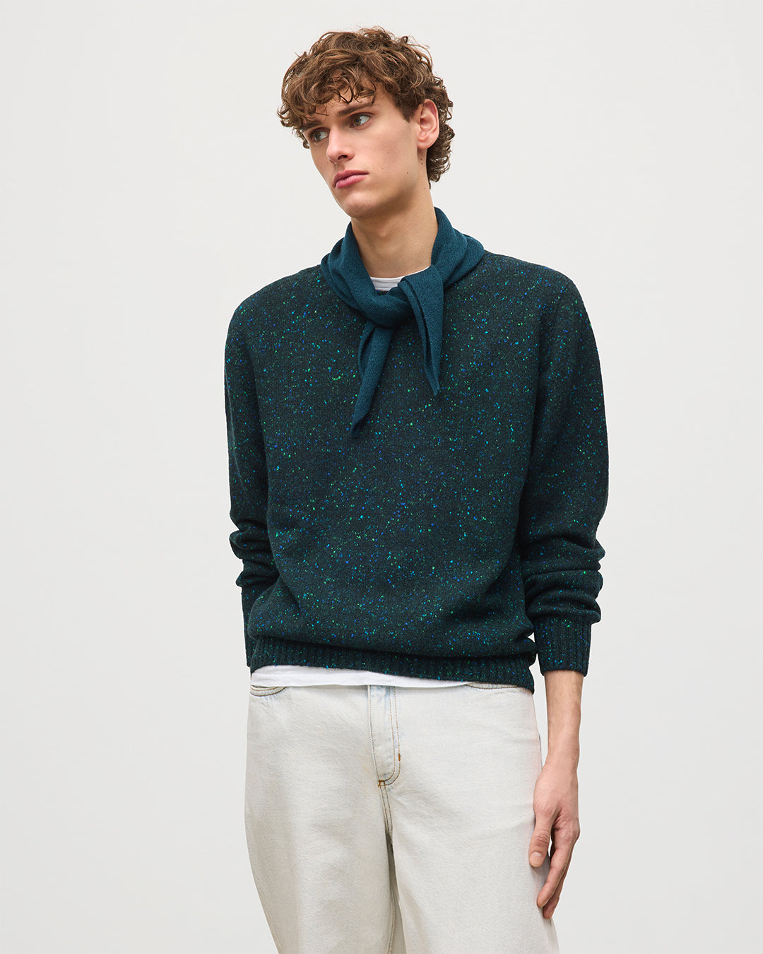 JOHNSTONS OF ELGIN MENS TIREE CREW SWEATER GREEN 100% DONEGAL CASHMERE KAI05755HC7149