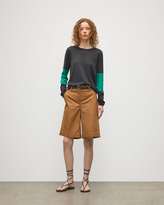 JOHNSTONS OF ELGIN WOMENS EUNA T-SHIRT GREY & GREEN 100% SUPERFINE CASHMERE KAI05761Q25957