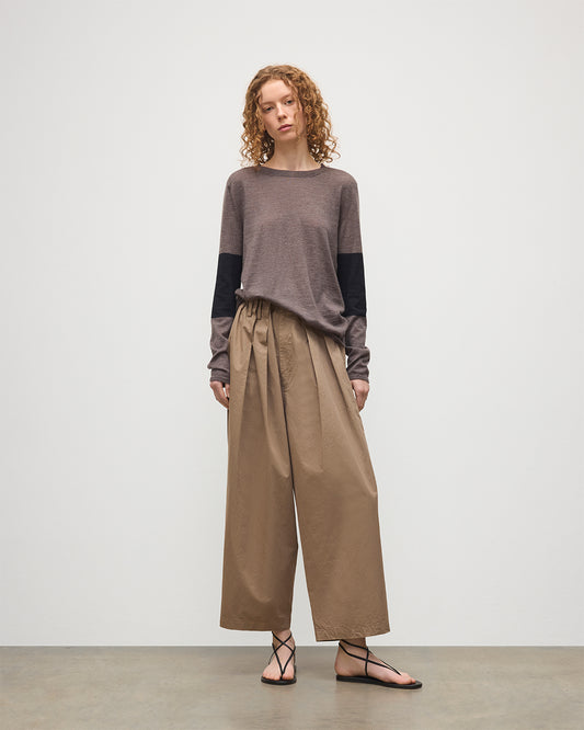 JOHNSTONS OF ELGIN WOMENS EUNA T-SHIRT LIGHT BROWN & BLACK 100% SUPERFINE CASHMERE KAI05761Q25959