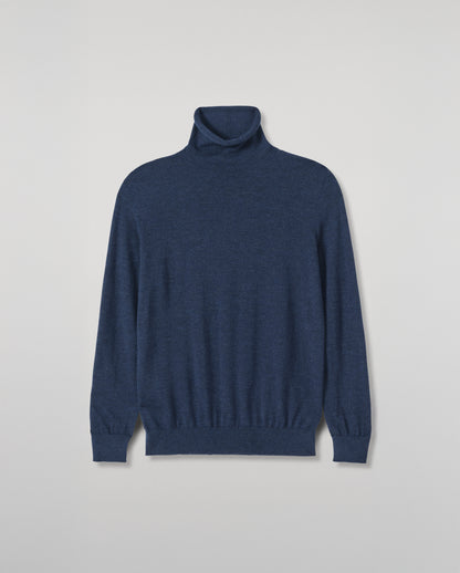 JOHNSTONS OF ELGIN BEATRICE FUNNEL SWEATER SUPERFINE CASHMERE FUNNEL NECK SWEATER WITH LINKS STITCH DETAIL - 3 PLY NAVY 100% CASHMERE KAI05951HD7350