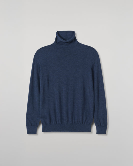 JOHNSTONS OF ELGIN BEATRICE FUNNEL SWEATER SUPERFINE CASHMERE FUNNEL NECK SWEATER WITH LINKS STITCH DETAIL - 3 PLY NAVY 100% CASHMERE KAI05951HD7350
