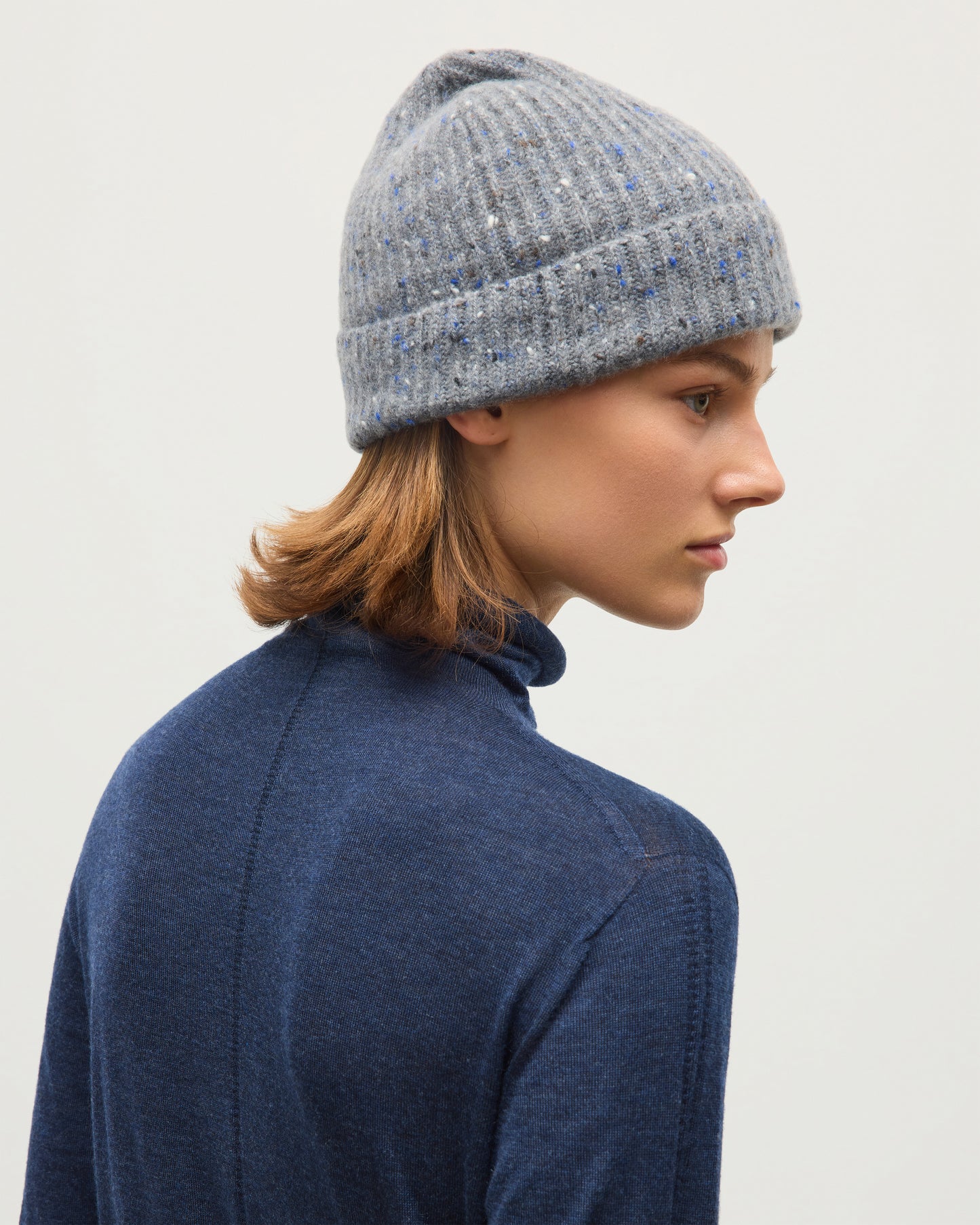 JOHNSTONS OF ELGIN BEATRICE FUNNEL SWEATER SUPERFINE CASHMERE FUNNEL NECK SWEATER WITH LINKS STITCH DETAIL - 3 PLY NAVY 100% CASHMERE KAI05951HD7350